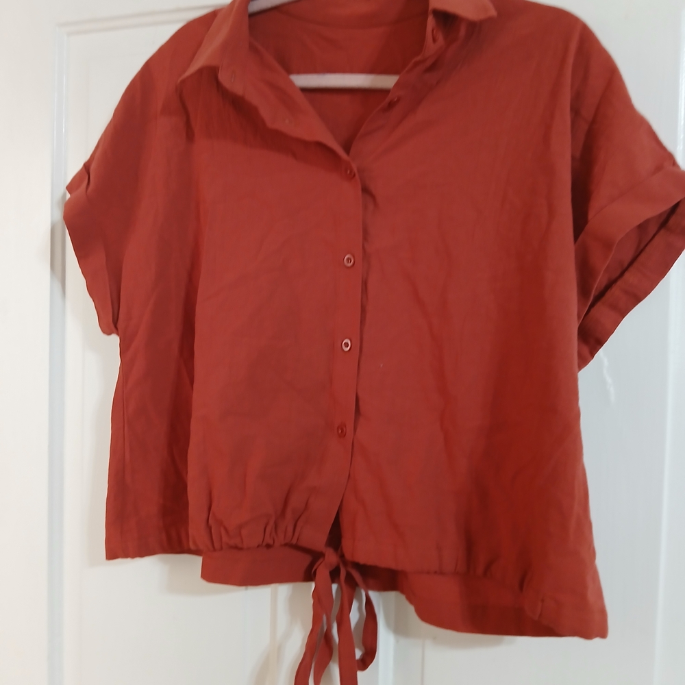 Source Unknown Terracotta Button-Up Crop Top